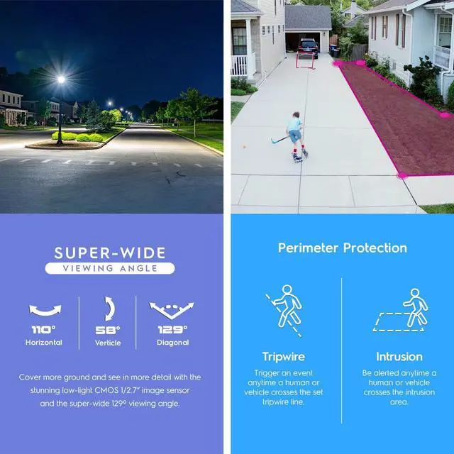 Alt view image 4 of 7 - 5MP IP PoE AI Camera w/ 49ft Color Night Vision, Security Outdoor Bullet Camera, Built-in Microphone, Human & Vehicle Detection, Active Deterrent, 129° FOV, 5MP@20fps IP5M-B1276EB-AI (Black)