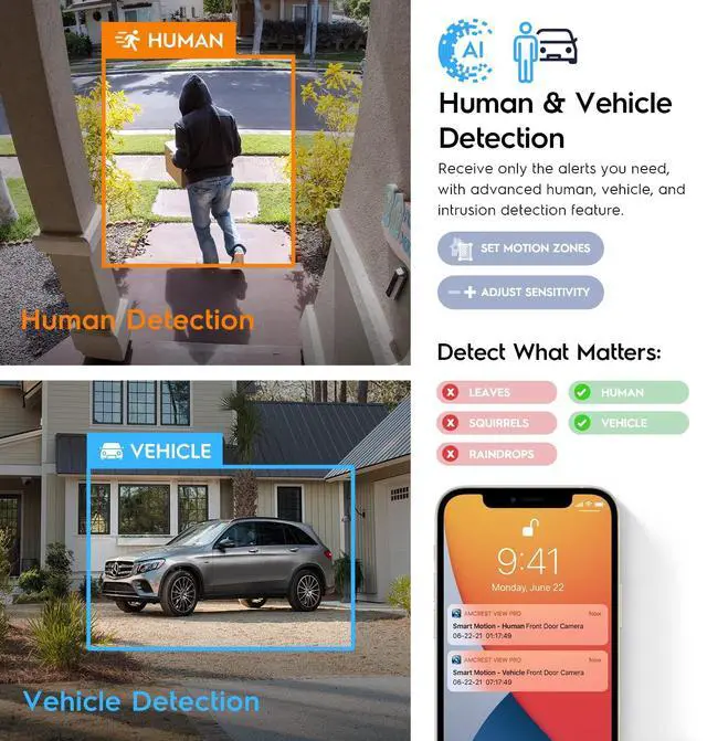 Alt view image 3 of 7 - 5MP IP PoE AI Camera w/ 49ft Color Night Vision, Security Outdoor Bullet Camera, Built-in Microphone, Human & Vehicle Detection, Active Deterrent, 129° FOV, 5MP@20fps IP5M-B1276EB-AI (Black)