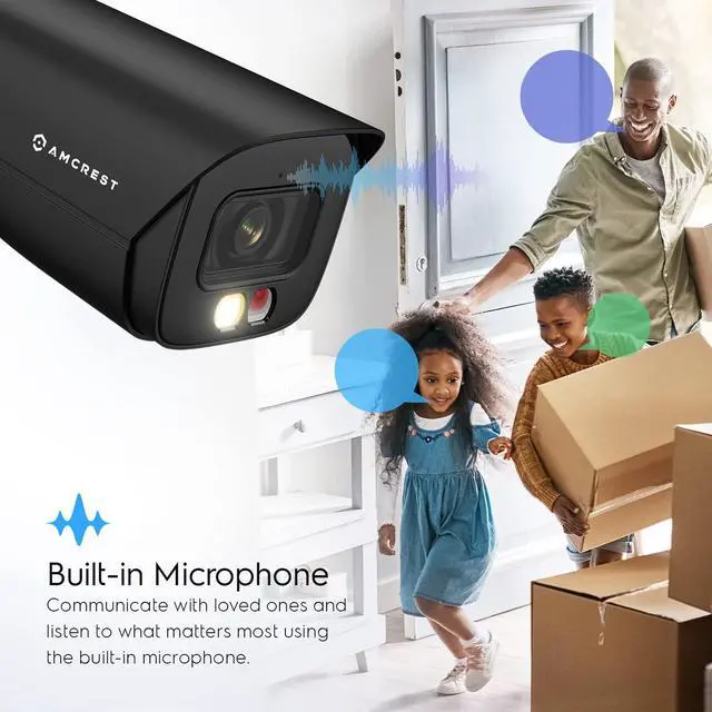 Alt view image 6 of 7 - 5MP IP PoE AI Camera w/ 49ft Color Night Vision, Security Outdoor Bullet Camera, Built-in Microphone, Human & Vehicle Detection, Active Deterrent, 129° FOV, 5MP@20fps IP5M-B1276EB-AI (Black)