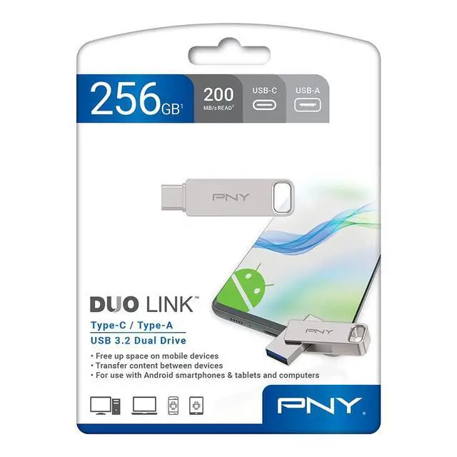 Alt view image 7 of 7 - 256GB Duo Link USB 3.2 Type-C Dual Flash Drive for Android Devices and Computers - External Mobile Storage for Photos, Videos, and More - 200MB/s