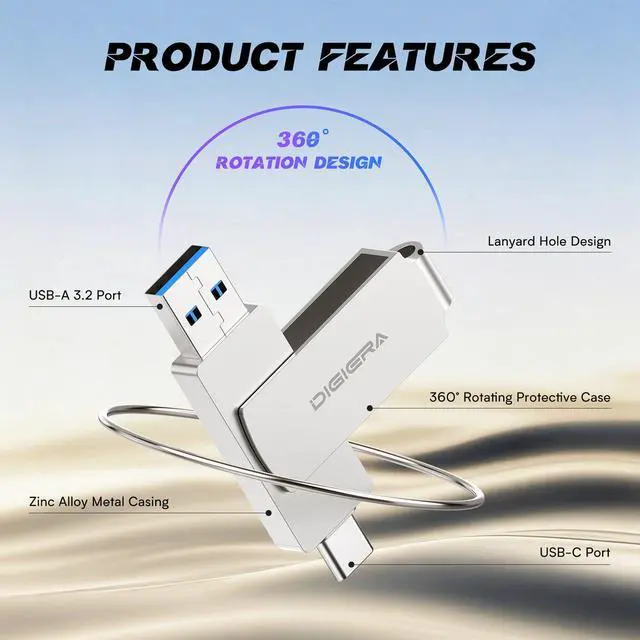 Alt view image 2 of 7 - 512GB 2in1 USBA & USBC Flash Drive, USB 3.2 Gen 1 Thumb Drive, 500MB/s Read 400MB/s Write, 360° Swivel Compact Aluminum Memory Stick for File Transfer, Backup & Travel Storage