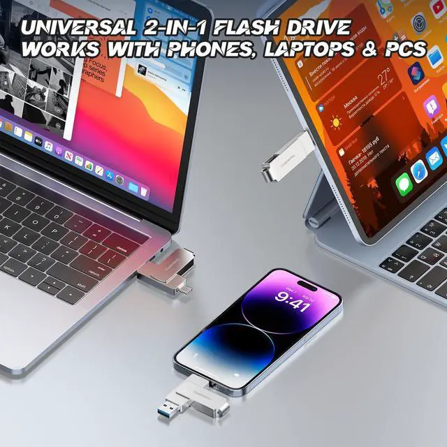 Alt view image 5 of 7 - 512GB 2in1 USBA & USBC Flash Drive, USB 3.2 Gen 1 Thumb Drive, 500MB/s Read 400MB/s Write, 360° Swivel Compact Aluminum Memory Stick for File Transfer, Backup & Travel Storage