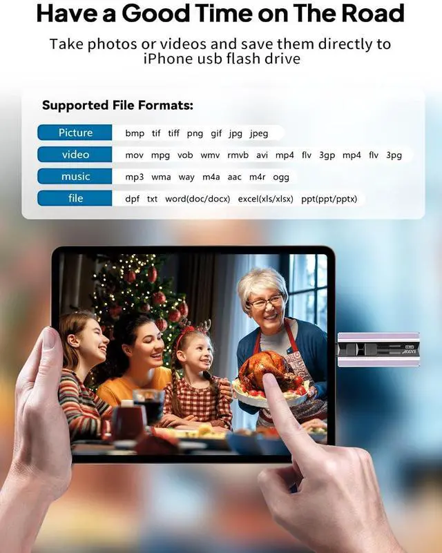 Alt view image 7 of 7 - 512GB Dual Interface Flash Drive, No App Required, Portable USB Storage Memory Stick for iPhone, iPad, Android, PC & Mac Easily Stores Photos, Videos & Files (Lavender Purple)