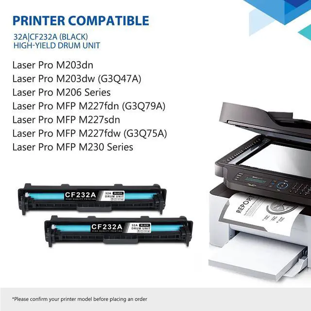 Alt view image 2 of 7 - 32A Imaging Drum Black Extra High-Yield 2-Pack | 32A CF232A Imaging Drum Replacement for HP 32A Drum Unit CF232A Compatible with Laser Pro M203dn M203dw MFP M227fdn M227sdn M227fdw Printer | CF232A