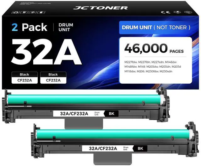 Main image of 32A CF232A Drum Unit Not Toner 2-Pack Black Replacement for HP 32A CF232A Imaging Drum Compatible for HP LaserJet Pro MFP M227fdw M227fdn M227sdn M203dw M203dn M203d M118dw M148dw M148fdw M149 Printer