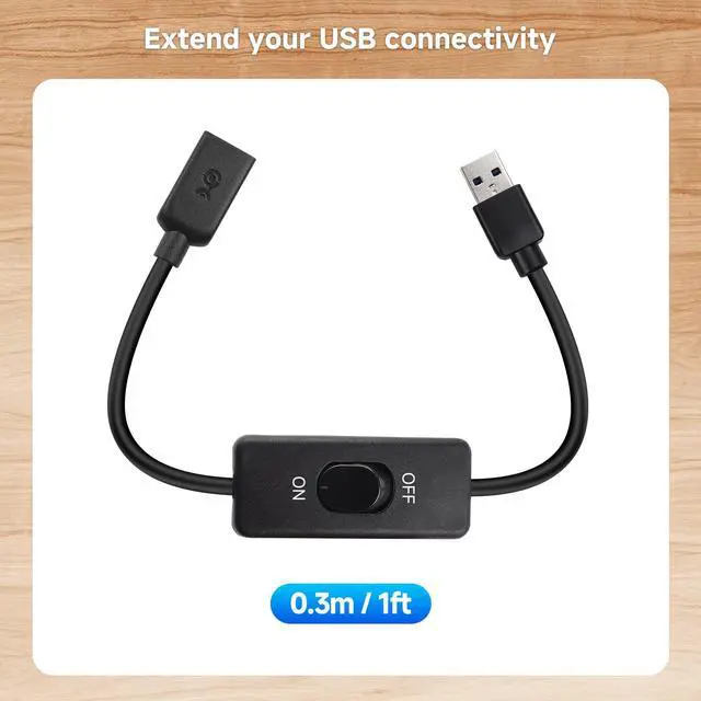 Alt view image 5 of 7 - 5Gbps USB 3.0 Extension Cable with On Off Switch with Data 1 ft, Support Both Data and Power (USB 3.0 On Off Switch)