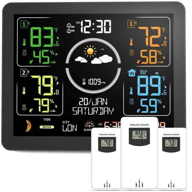 Main image of Weather Stations Wireless Indoor Outdoor Thermometer with Multiple Sensors, 7.5" VA Display Weather Forecast Station with Atomic Clock, Temperature, Humidity and Adjustable Backlight for Home