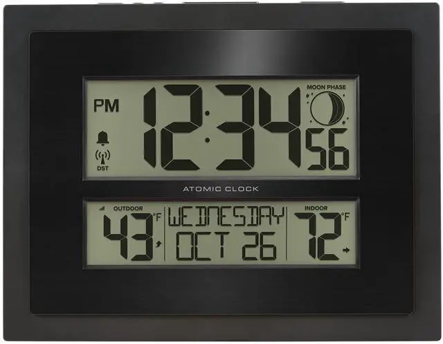 Main image of 513-75624-INT Digital Atomic Clock with Outdoor Temperature and Moon Phase,Black