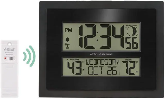 Alt view image 2 of 7 - 513-75624-INT Digital Atomic Clock with Outdoor Temperature and Moon Phase,Black