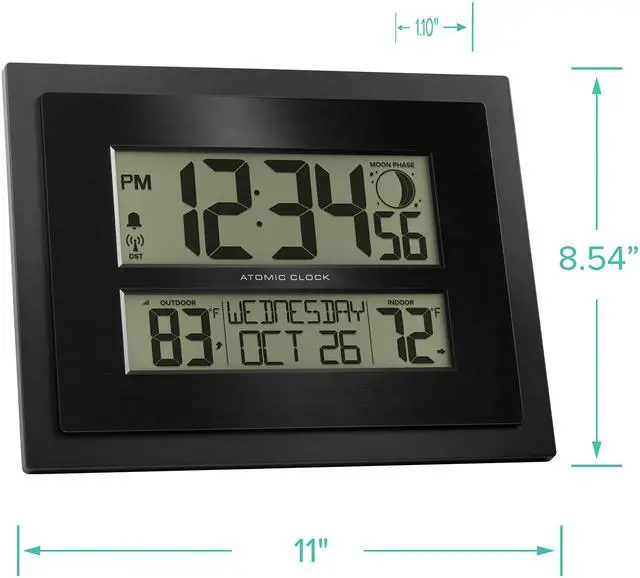 Alt view image 3 of 7 - 513-75624-INT Digital Atomic Clock with Outdoor Temperature and Moon Phase,Black