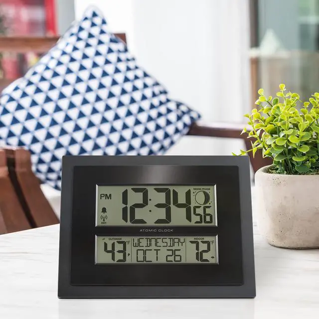 Alt view image 6 of 7 - 513-75624-INT Digital Atomic Clock with Outdoor Temperature and Moon Phase,Black