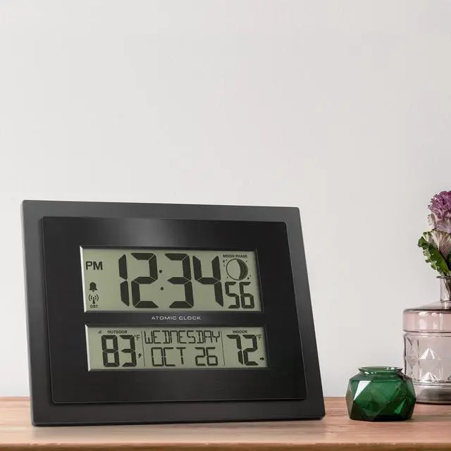 Alt view image 7 of 7 - 513-75624-INT Digital Atomic Clock with Outdoor Temperature and Moon Phase,Black
