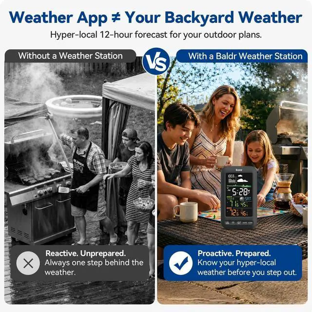 Alt view image 2 of 7 - Wireless Indoor Outdoor Thermometer Weather Station with Remote Sensor, Vertical Color Display, Temperature Humidity Monitor, 12H Forecast, Atomic Clock, Adapter Powered, Black