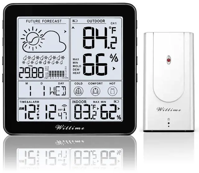 Main image of Weather Station Indoor Outdoor Thermometer Wireless Battery Powered, Atomic Clock with Indoor Outdoor Temperature Weather Clock, Dew Mold Heat Index 2180