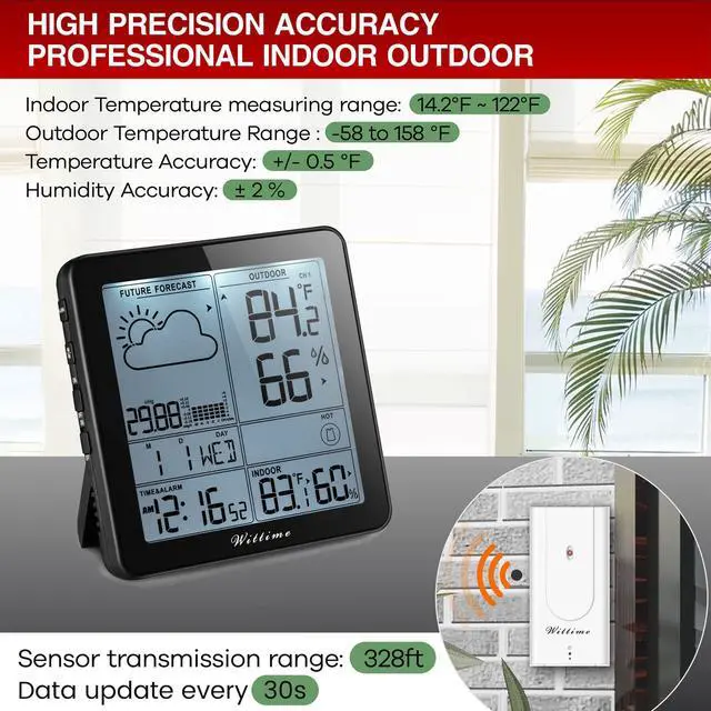 Alt view image 4 of 7 - Weather Station Indoor Outdoor Thermometer Wireless Battery Powered, Atomic Clock with Indoor Outdoor Temperature Weather Clock, Dew Mold Heat Index 2180