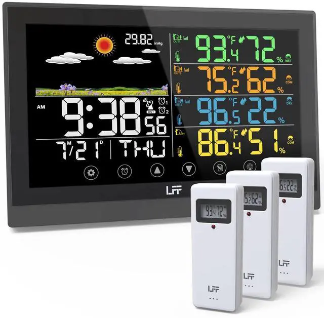 Main image of Weather Station, Indoor Outdoor Weather Station Wireless with Multiple Sensors, Color Display Digital Atomic Clock Indoor Outdoor Thermometer Wireless, Forecast Station with Adjustable Backlight