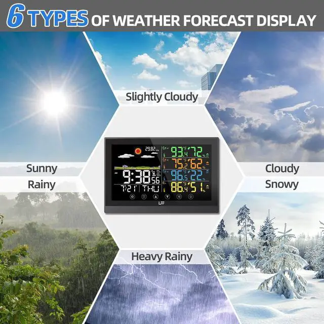 Alt view image 7 of 7 - Weather Station, Indoor Outdoor Weather Station Wireless with Multiple Sensors, Color Display Digital Atomic Clock Indoor Outdoor Thermometer Wireless, Forecast Station with Adjustable Backlight