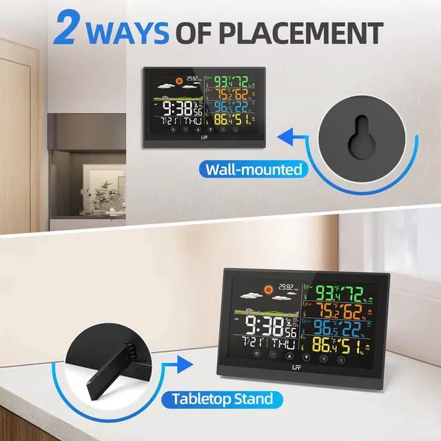Alt view image 5 of 7 - Weather Station, Indoor Outdoor Weather Station Wireless with Multiple Sensors, Color Display Digital Atomic Clock Indoor Outdoor Thermometer Wireless, Forecast Station with Adjustable Backlight