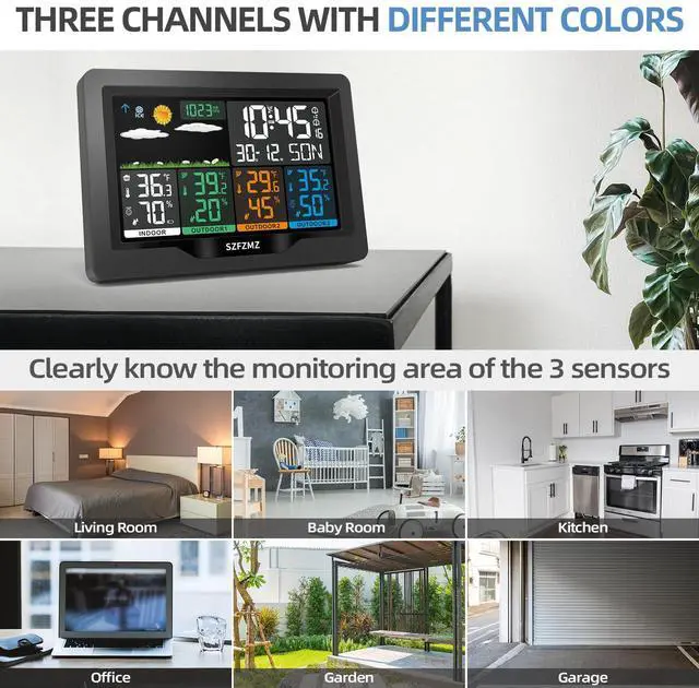 Alt view image 4 of 7 - Weather Stations Wireless Indoor Outdoor with Multiple Sensors, 7.5" Color Display Weather Station Indoor Outdoor Thermometer Wireless Weather Forecast Station, Digital Atomic Clock with Backlight