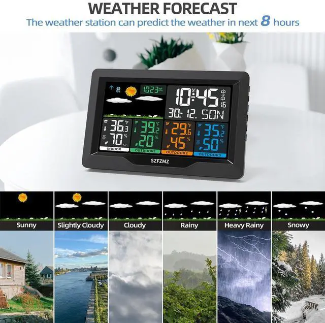 Alt view image 7 of 7 - Weather Stations Wireless Indoor Outdoor with Multiple Sensors, 7.5" Color Display Weather Station Indoor Outdoor Thermometer Wireless Weather Forecast Station, Digital Atomic Clock with Backlight