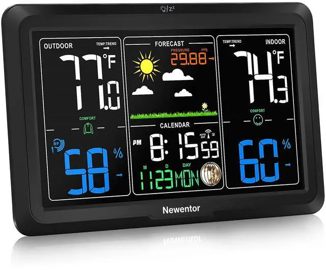 Main image of Weather Station Wireless Indoor Outdoor, Indoor Outdoor Thermometer Wireless, 7.5" Home Weather Stations with Atomic Clock, Temperature Humidity Gauge, Weather Forecast and Barometer, Black