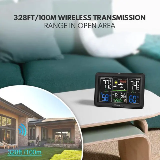 Alt view image 3 of 6 - Weather Station Wireless Indoor Outdoor, Indoor Outdoor Thermometer Wireless, 7.5" Home Weather Stations with Atomic Clock, Temperature Humidity Gauge, Weather Forecast and Barometer, Black