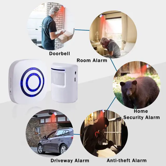 Alt view image 4 of 7 - Motion Sensor Alarm, Wireless Driveway Alarm, Home Security Business Detect Alert with 4 Sensor and 1 Receiver,38 Chime Tunes - LED Indicators for Indoor Use