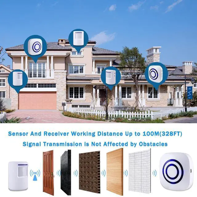 Alt view image 5 of 7 - Motion Sensor Alarm, Wireless Driveway Alarm, Home Security Business Detect Alert with 4 Sensor and 1 Receiver,38 Chime Tunes - LED Indicators for Indoor Use
