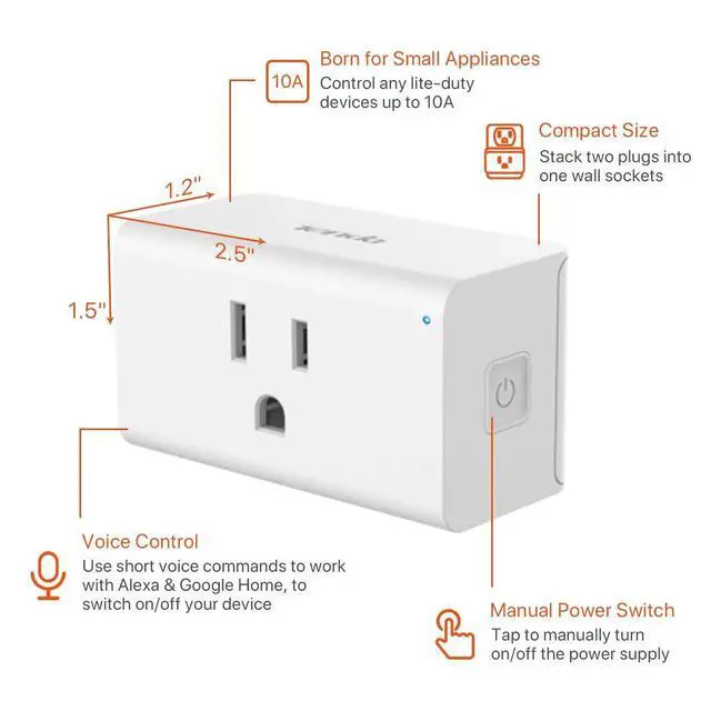 Alt view image 2 of 7 - SP3 (2 Pack) Smart Plug WiFi Outlet Switch, Compatible with Alexa & Google Assistant for Voice Control, Timer & Schedule Function, Compact Design, UL FCC RoHS Certified, No Hub Required