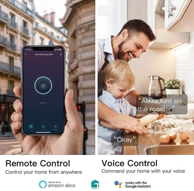 Alt view image 5 of 7 - Smart Plug, 2.4GHz 15 Amp WiFi Smart Outlet with Child Lock and Vacation Mode, Reliable WiFi Connection, Compatible with Alexa and Google Assistant, No Hub Required, Remote Control,1 Pack