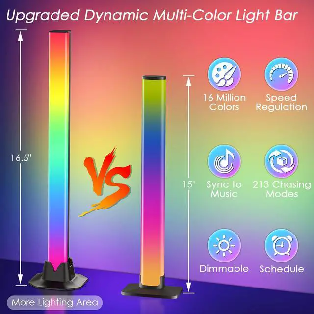 Alt view image 2 of 7 - 16.5" Smart Light Bar, RGB LED Light Bar for Room, 16 Million Colors Changing, 213 Preset & 8 Scene Modes, Dynamic Music Sync, 3 Control Modes, RGB & IC Ambient Backlight for TV, Gaming Room