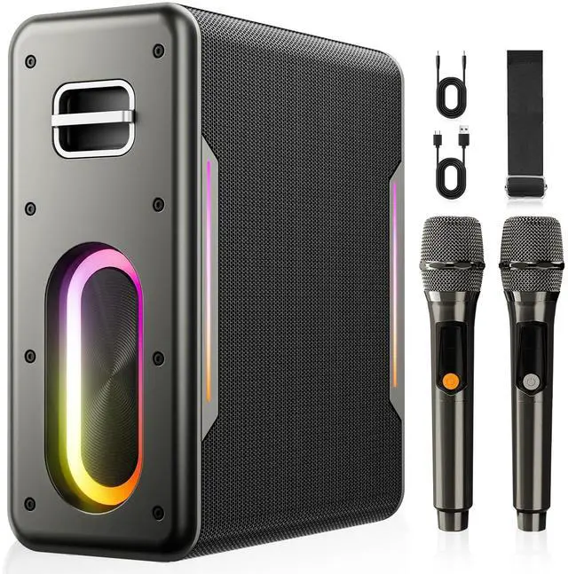Main image of Karaoke Machine with 2 Wireless Microphones, Portable Bluetooth Karaoke Speaker for Adults, 2 Voice Mode & LED Party Lights, Party Birthday Gifts for Kids Family,Supports BT/TWS/AUX/USB/TF