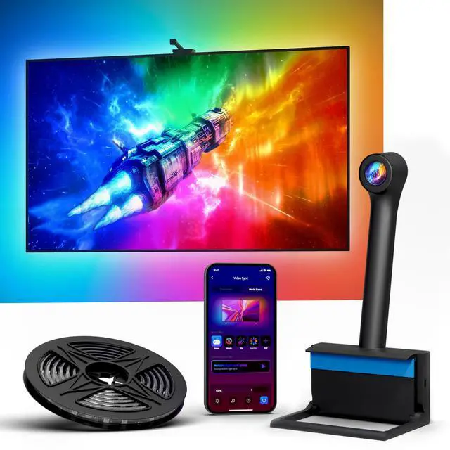 Main image of Smart LED Backlight with Camera for 55-70 inch Screens, 12.48ft LED Strip Lights Sync to Screen & Music, Color Changing Lights Compatible with Alexa & Google Assistant, App Control