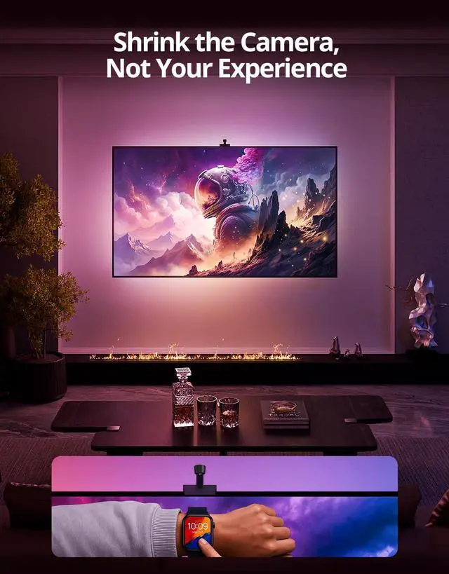 Alt view image 5 of 7 - Smart LED Backlight with Camera for 55-70 inch Screens, 12.48ft LED Strip Lights Sync to Screen & Music, Color Changing Lights Compatible with Alexa & Google Assistant, App Control