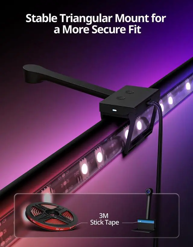 Alt view image 7 of 7 - Smart LED Backlight with Camera for 55-70 inch Screens, 12.48ft LED Strip Lights Sync to Screen & Music, Color Changing Lights Compatible with Alexa & Google Assistant, App Control