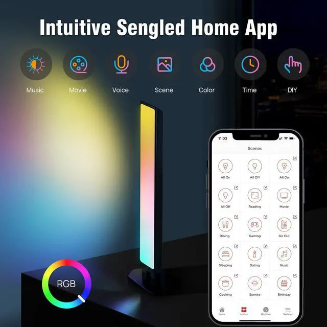 Alt view image 4 of 6 - LED Play Light Bars & Multicolor Smart WiFi Lights, 2 Pack Base Kit, Multi-Mode Support for Movies, Games, Music and More, Dynamic Audio Sync Kit Compatible with Google Home & SmartThings