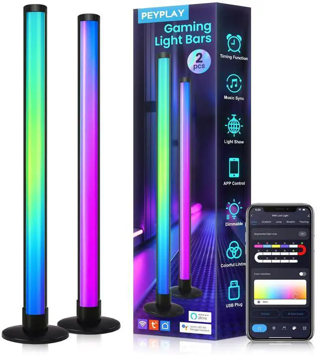 Main image of RGB+IC Ambient LED Light Bars for Gaming Room, PC, and Home Décor, USB Powered Mood Lighting with Music Sync, Alexa, App & Voice Control, Adjustable Brightness, DIY Effects