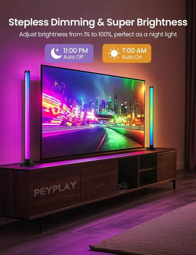 Alt view image 5 of 7 - RGB+IC Ambient LED Light Bars for Gaming Room, PC, and Home Décor, USB Powered Mood Lighting with Music Sync, Alexa, App & Voice Control, Adjustable Brightness, DIY Effects