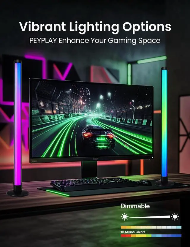 Alt view image 7 of 7 - RGB+IC Ambient LED Light Bars for Gaming Room, PC, and Home Décor, USB Powered Mood Lighting with Music Sync, Alexa, App & Voice Control, Adjustable Brightness, DIY Effects