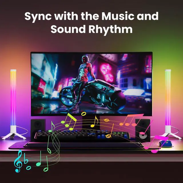 Alt view image 2 of 7 - 360° Smart Light Bars, LED Game Desk Lights, TV Monitor Backlight with Music Sync, RGB Light Bar with Remote Control, Ambient Lighting for PC, Table, Gaming Room(White,Plastic Material)