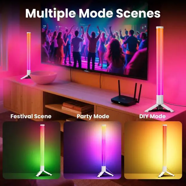 Alt view image 3 of 7 - 360° Smart Light Bars, LED Game Desk Lights, TV Monitor Backlight with Music Sync, RGB Light Bar with Remote Control, Ambient Lighting for PC, Table, Gaming Room(White,Plastic Material)