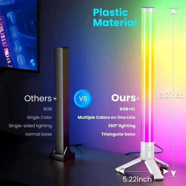 Alt view image 4 of 7 - 360° Smart Light Bars, LED Game Desk Lights, TV Monitor Backlight with Music Sync, RGB Light Bar with Remote Control, Ambient Lighting for PC, Table, Gaming Room(White,Plastic Material)