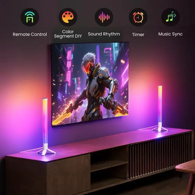 Alt view image 5 of 7 - 360° Smart Light Bars, LED Game Desk Lights, TV Monitor Backlight with Music Sync, RGB Light Bar with Remote Control, Ambient Lighting for PC, Table, Gaming Room(White,Plastic Material)