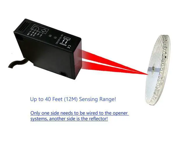 Alt view image 2 of 7 - IP67 Waterproof Universal 10-30VDC Safety Retro-Reflective Photoelectric Beam Sensor for 12VDC and 24VDC Gate Opener, Garage Door Sensor Up to 40 Feet Sensing Range, Pre-Wired 6.6 Feet Cord