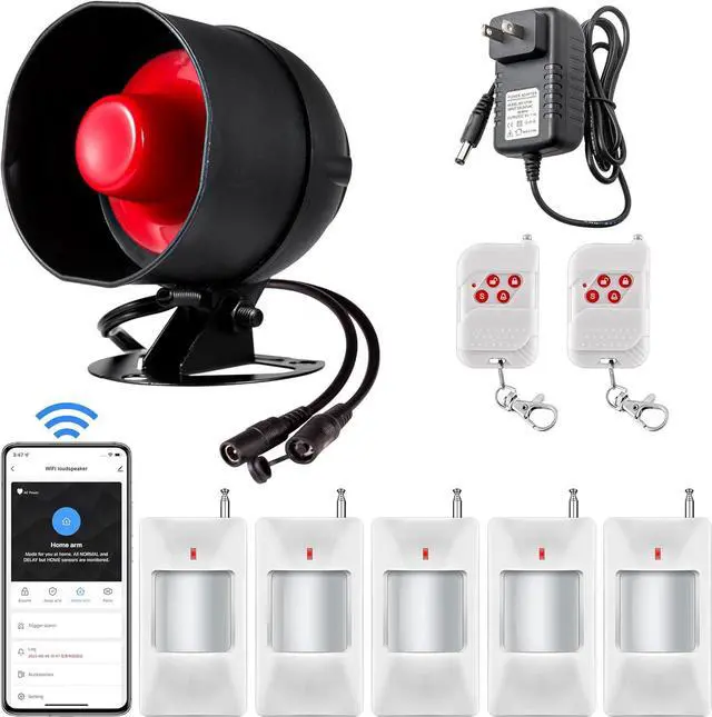 Main image of WiFi Alarm Home Security System, 120dB Alarm System with Motion Sensor and Remote Control, WiFi Siren for Shed Garage Alarm
