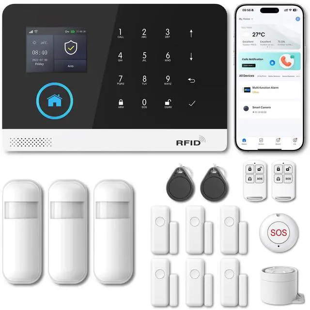 Main image of Home Security Systems for House, Wireless Home Security Alarm System, Door/Window Sensor Motion Sensors with App Alert, WiFi+GSM 4G Home Alarm System No Subscription103-D