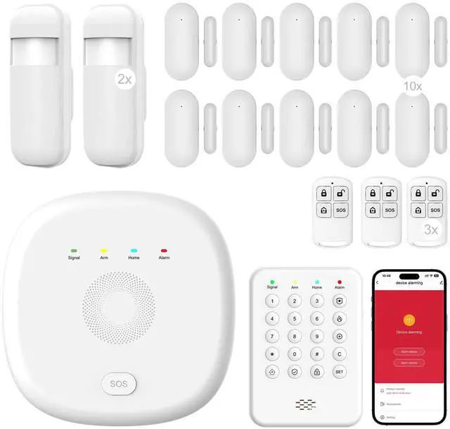 Alt view image 3 of 4 - WiFi Wireless Home Security System - Smart Home & Business Alarm System, Expandable, Standalone Keypad, App Alerts, No Monthly Fee, Alexa Compatible, Door/Window Sensors & Motion Detectors & Remote
