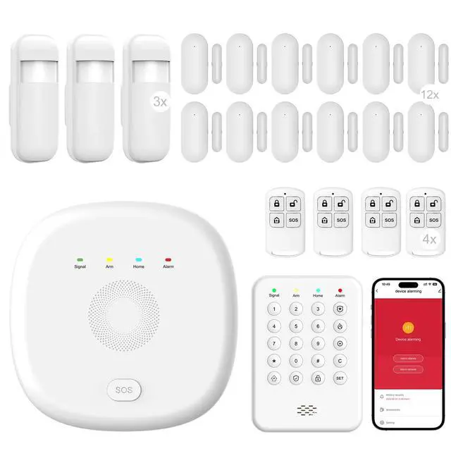 Alt view image 4 of 4 - WiFi Wireless Home Security System - Smart Home & Business Alarm System, Expandable, Standalone Keypad, App Alerts, No Monthly Fee, Alexa Compatible, Door/Window Sensors & Motion Detectors & Remote