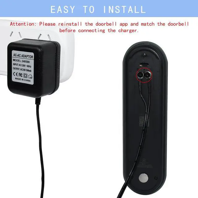 Alt view image 4 of 7 - 24V Transformer Doorbell Power Adapter Compatible with Google Nest,Wyze,Eufy Video Doorbells, C Wire Adapter 16.4ft/5m Extension Cable Doorbell Power Adapter Doorbell Supply Cord