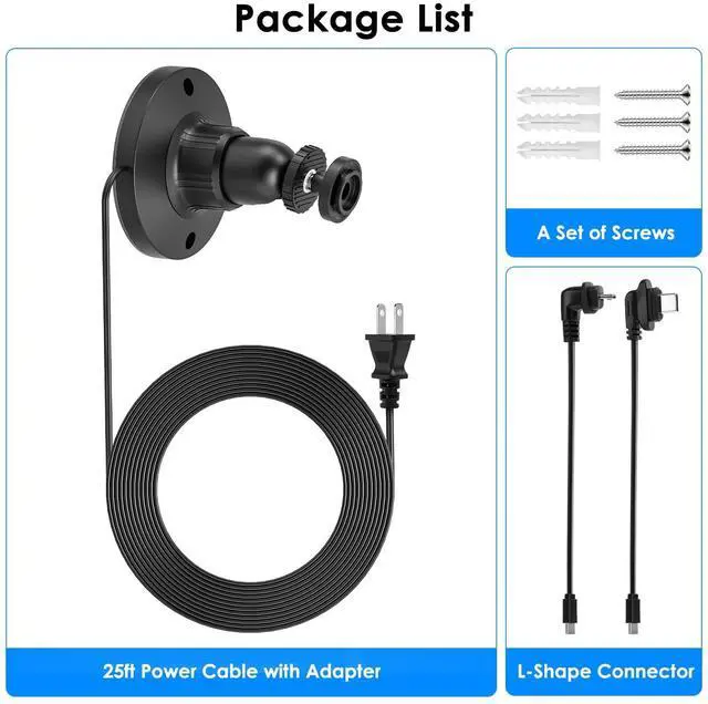 Alt view image 7 of 7 - 2in1 25ft Power Cable with Adapter & Wall Mount for Blink Outdoor 4 (4th Gen) &(3rd Gen), Weatherproof Flat Charging Cable with Adjustable Outdoor Camera Mount, Flexible Placement, Replace Batteries